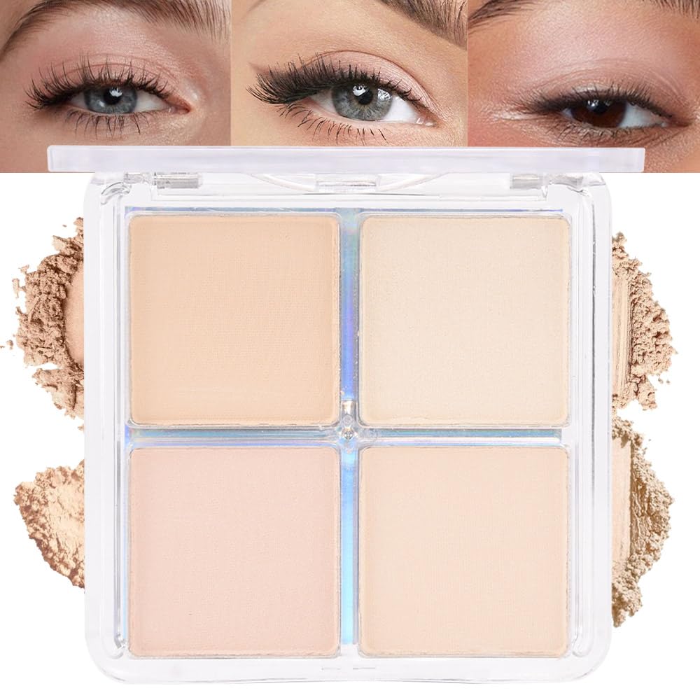 evpct Nude Eyeshadow Quad Palette, Light Nude Pink Beige Ivory Champagne Shimmer Matte Waterproof High Pigment Primer Mini Eye Shadow Palette Makeup for older Women, Smudge Proof Vegan, Bright Nudes