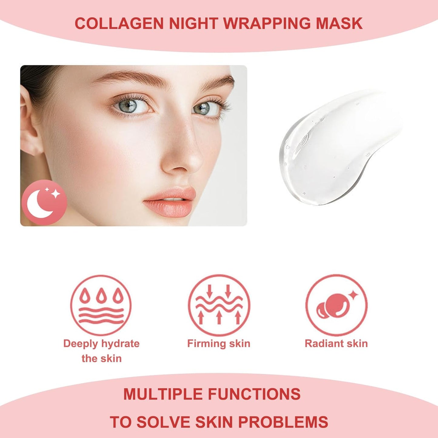 Collagen Night Wrapping Mask,Overnight Collagen Wrapping Mask,Collagen Peel Off Face Mask,Elasticity and Hydration Care,2.53 fl.oz(Brush Included)