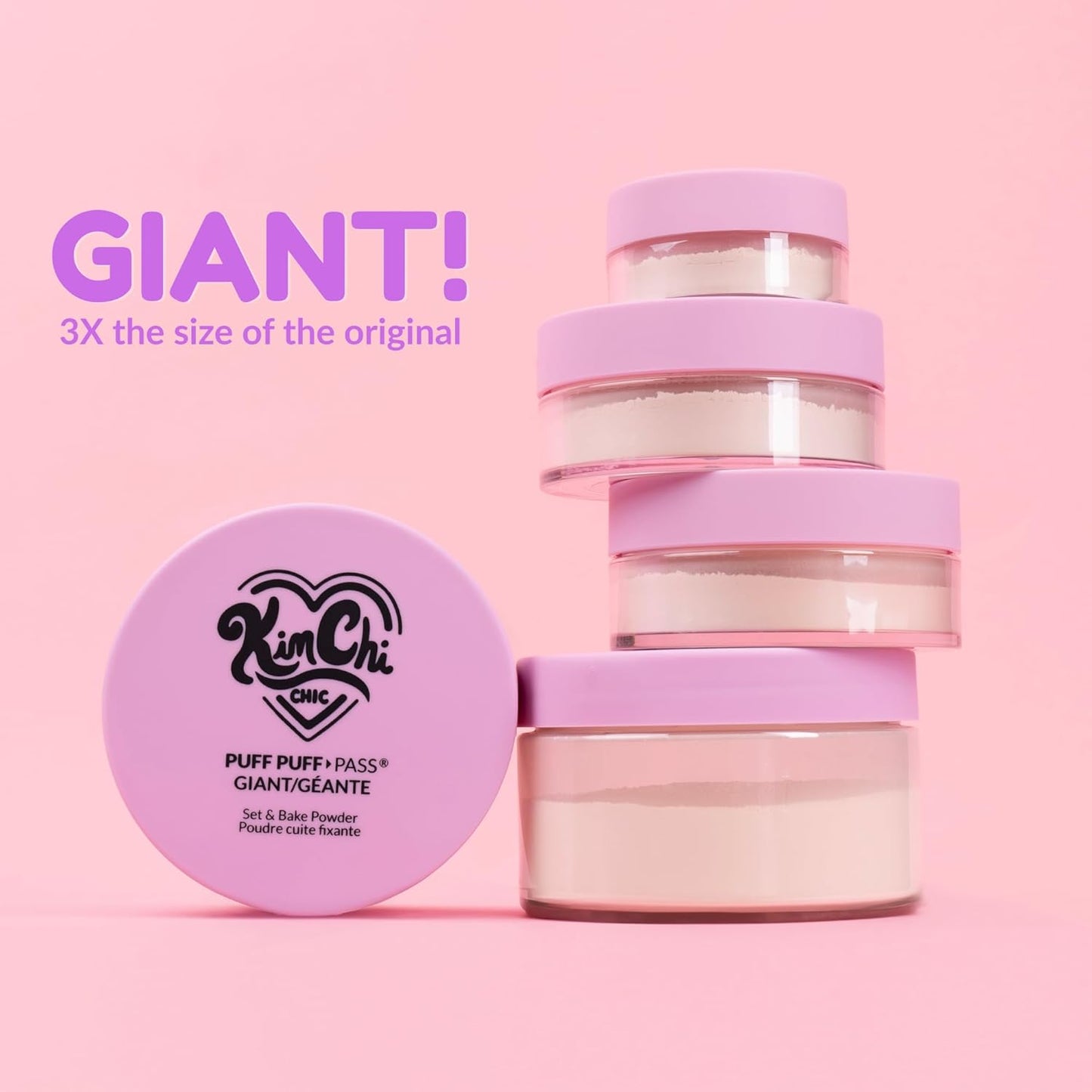 KimChi Chic Giant Puff Puff Pass Set & Bake Powder - Loose Setting Powder with Rice & Vitamin E, Finely Milled for All Day Wear, Translucent 80g