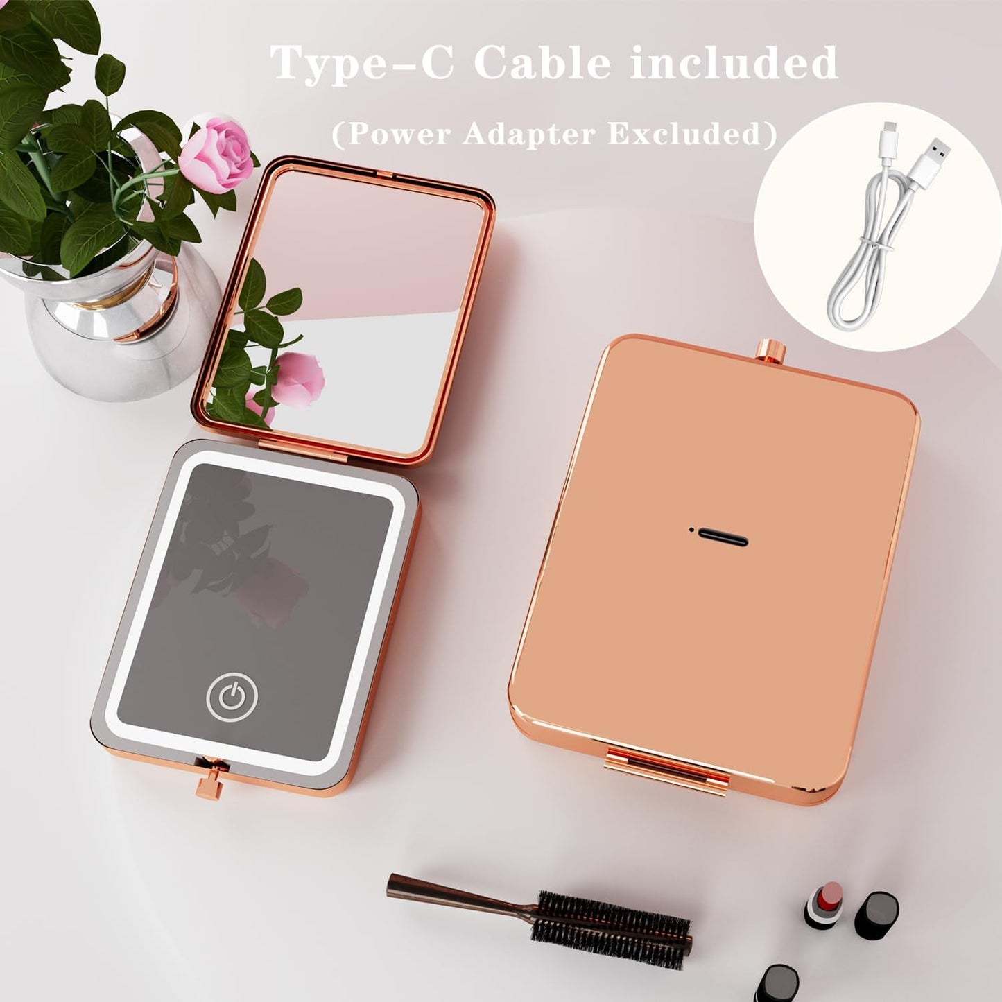 3X Magnifying Makeup Mirror with Lights,LED Compact Travel Mirrors for Pocket,Purse, Double-Sided Foldable Handheld, Vanity Mirror with Lights, Makeup Vanity Desk Bathroom, Gifts for Women