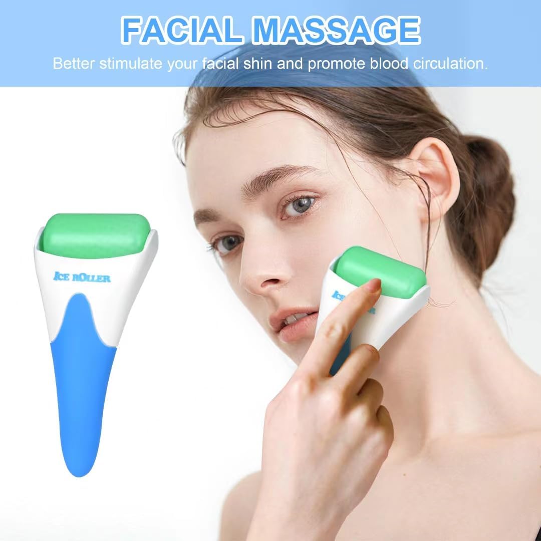 ONLYSKY BEAUTY Ice Roller Face Cooling Cold Roller for Body Eyes Face Skin Care Tools, Roller Cooling Roller for Women & Men（Blue Handle+Green Roller