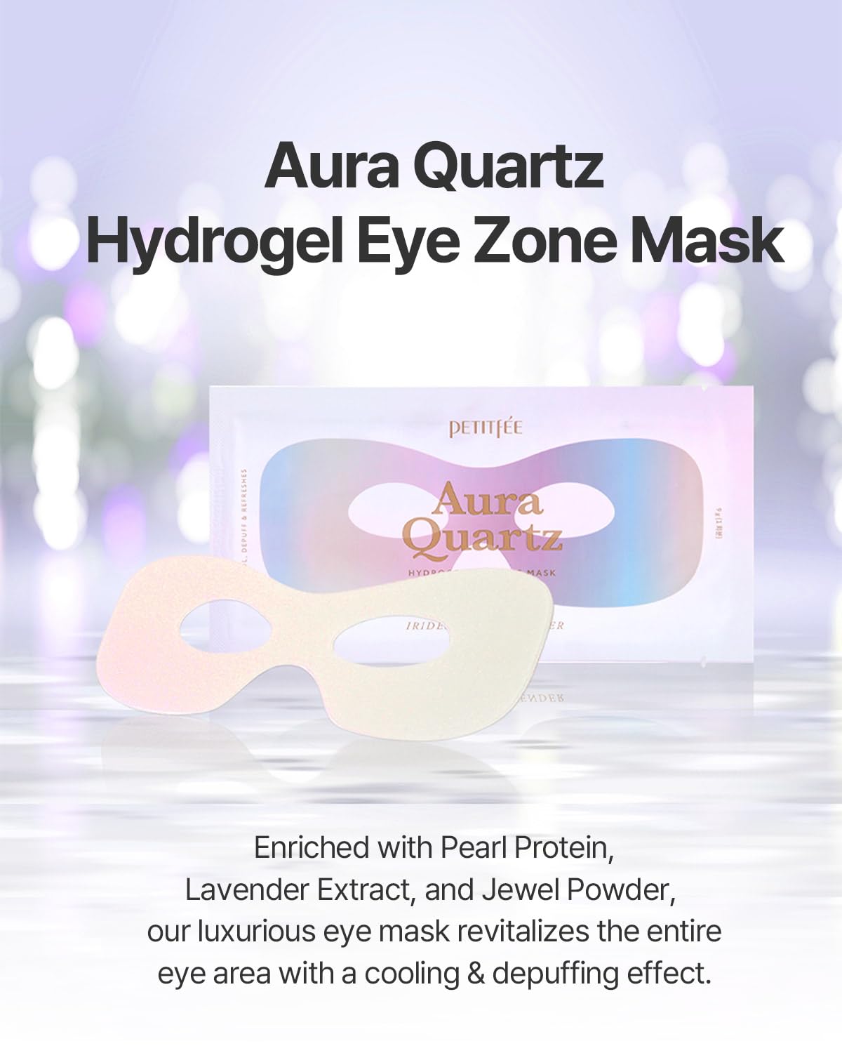 Petitfee Aura Quartz Hydrogel Eye Zone Mask 5ea (9g*5) - Lavender Eye Mask for Entire Eye Area, Instant Cooling, Eye Puffiness, Morning Quick Eye Care, Rejuvenating Tired Eye Area, Brighten Under Eye