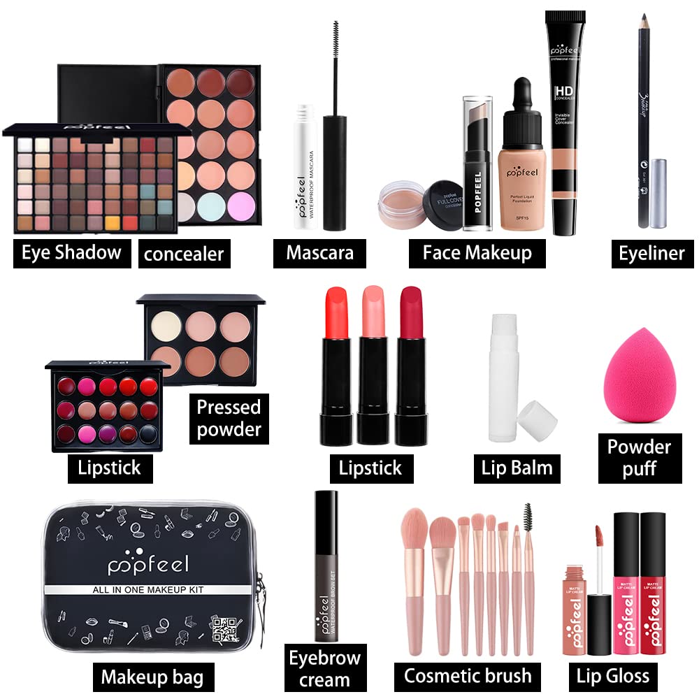 28 Pieces Makeup Kit for Women Full Kit, Eyeshadow Palette,Lip Gloss Set,Lipstick,Blush,Foundation,Concealer,Mascara,Eyebrow Pencil,Include Makeup Brush Set,Professional Makeup Kit for Teens