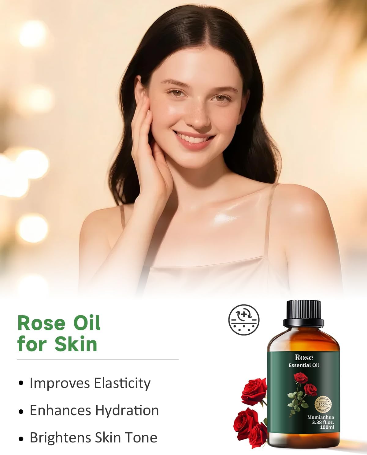 Mumianhua Rose Essential Oil 100% Pure - Therapeutic Grade Natural Aromatherapy Rose Oil for Skin, Hair & Large Room Diffuser | Bulk Steam Distilled for Candle Making, Laundry & Home Scent 3.38 Fl Oz