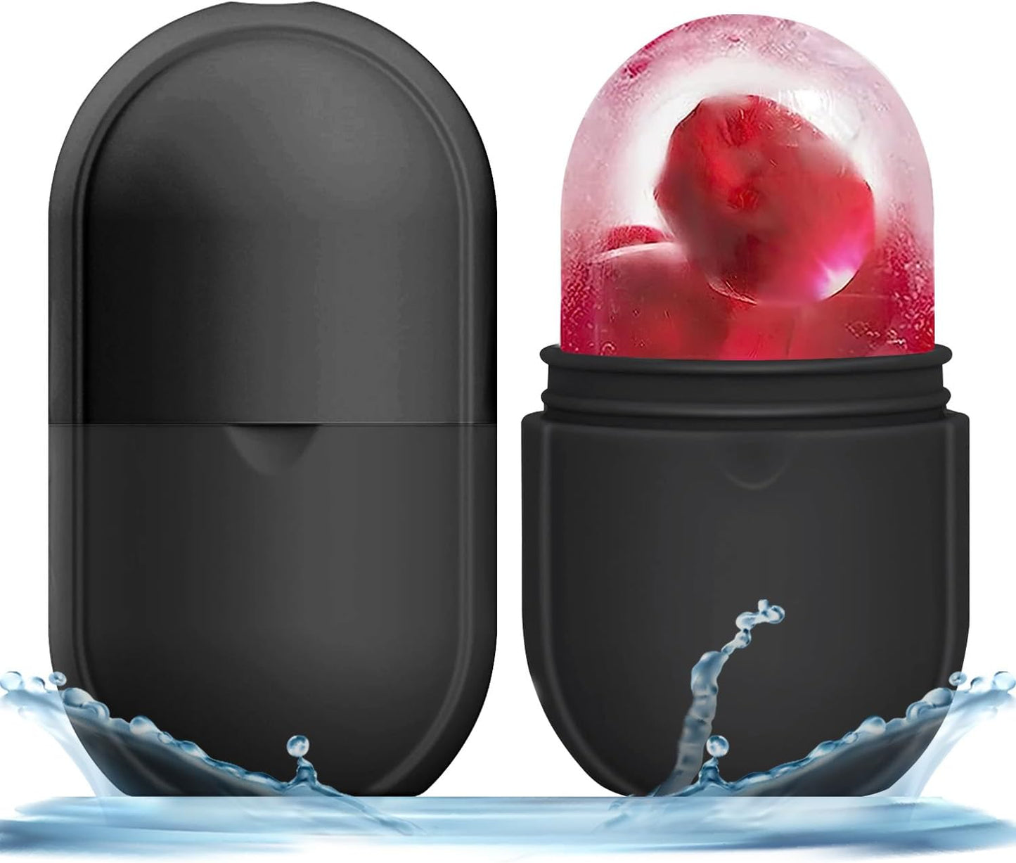 KOGITI Face Ice Roller & Mold - Beauty Facial Massage Tool for Puffiness Relief, Ice Cube Holder (New-Black)