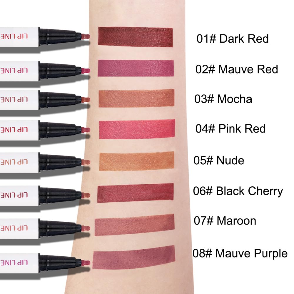 3Pcs Longwear Liquid Lip Liner Stain Marker Pen Set Long Lasting Waterproof, Mocha Light Nude Brown Matte Permanent 24 Hour Lip Liner and Lipstick Combo Color Stay Lipliner All Day Lip Stains peel off