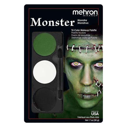 Mehron Makeup Tri-Color Character Makeup Palette | Halloween, Special Effects and Theater Cream Makeup FX Palette | Face Paint Makeup .7 oz (20 g) (Monster)