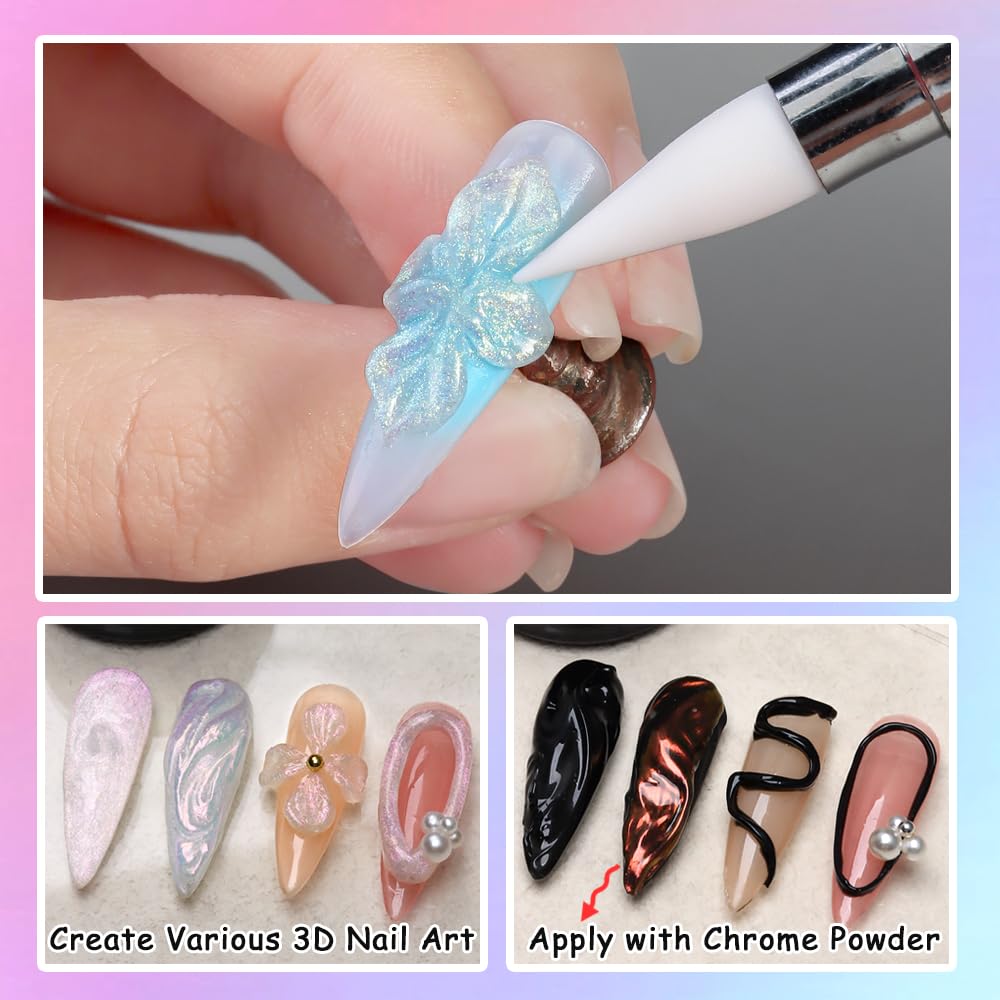 Aurora Mermaid 6 Colors Solid Builder Gel for Nails - 3D Sculpting Non-Stick Hand Carving Extension Kit With Silicone Sculpture Pen for Manicure Salon Home DIY