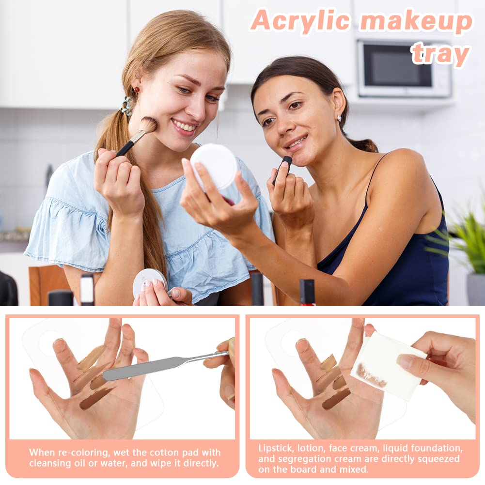 Acrylic Cosmetic Makeup Palette, 3PCS Makeup Mixing Palette With Spatula Makeup Artist Tool, Professional Cosmetic Mixing Makeup Palette For Mixing Eye Shadow/Eyelash/Nail Art/Foundation