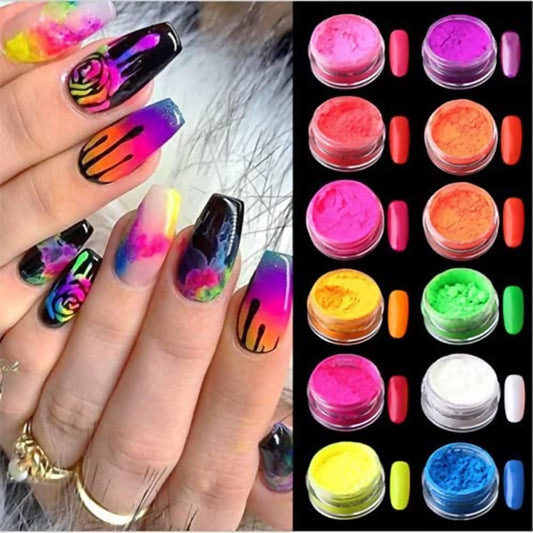 Neon Phosphor Pigment Powder Set Fluorescent Nail Glitter Eye Powder Manicure Decoration Nail Art Dust Pigment Paillettes