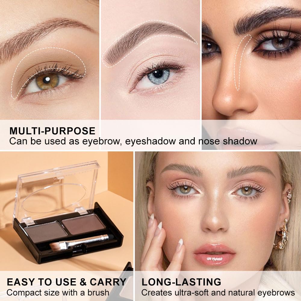 Taupe Brown Eyebrow Powder Kit for Women, Light Medium Gray Eye Brow Palette with Brush, Color Filler Get Full Defined Natural Brows, Matte Contour sombra para cejas, Long-Lasting Waterproof
