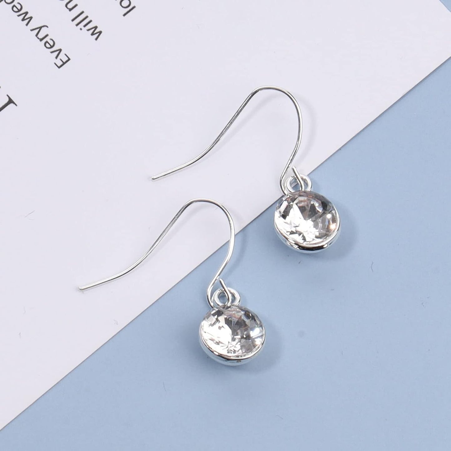 Crystal Dangle Drop Earrings Silver Dangle Crystal Hook Earrings Minimal Crystal Solitaire Earrings Classic Rhinestone Bridal Earrings Jewelry for Women and Girls