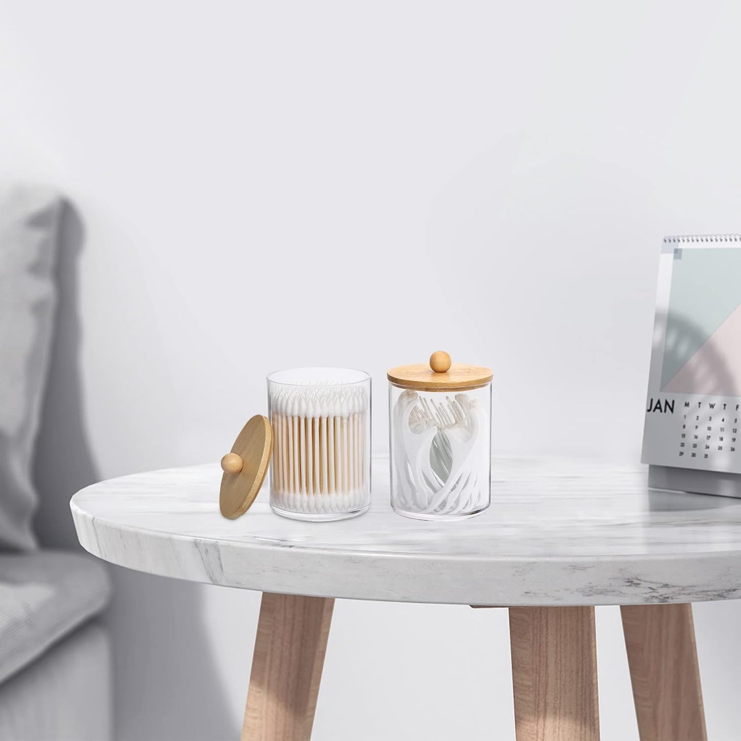 Tbestmax 10-Ounce Qtip Holder Bathroom Jars Canisters for Cotton Ball Swab Pad Storage Dispenzer, Bamboo Lid (2 Pack)