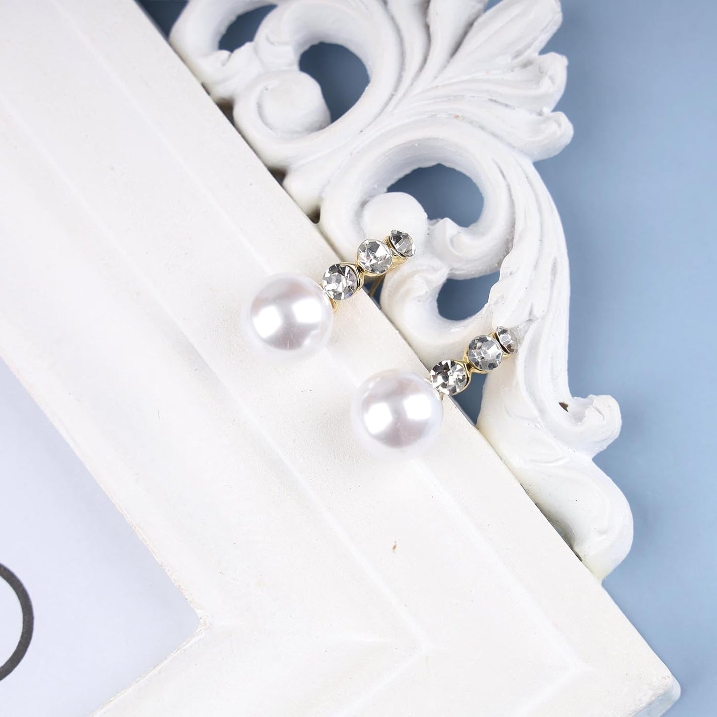 Vintage Rhinestone Pearl Drop Earrings Gold Pearl Dangle Earrings Crystal Stud Earrings Sparkly Cz Pearl Earrings Jewelry for Women