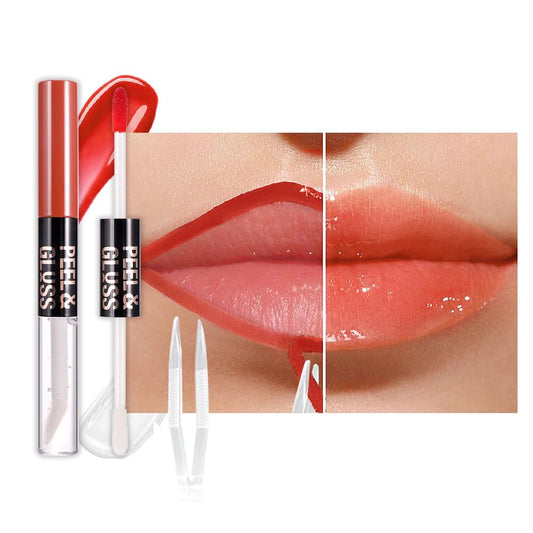 Vivid Apricot Lip Stain Peel Off Lip liner and Lip oil with Tweezer, Dual-Ended Peel Off Lip Stain Tattoo, Highly Pigmented Long Lasting Waterproof, Transfer-proof for All Skin Types, 01#