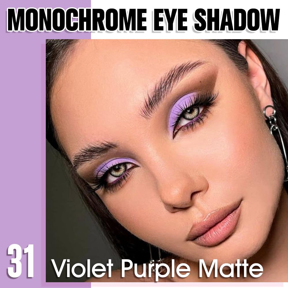 Violet Purple Matte Eyeshadow Palette for Women, Single Monochrome Eye Shadow Makeup, Shiny Pressed Powder, Blendable Natural sombras para ojos, Holographic,Vegan,Travel -31