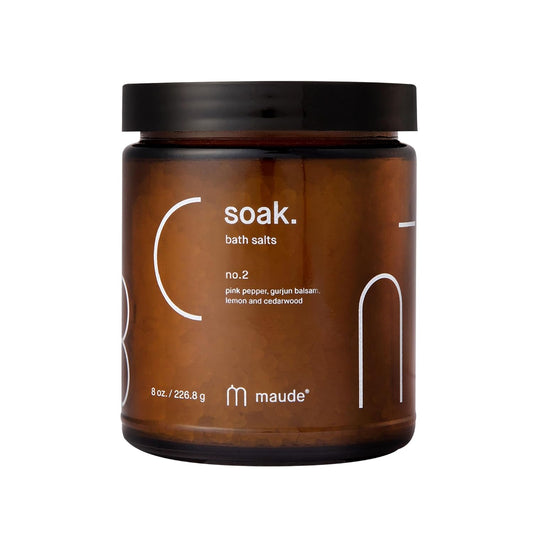 Maude Soak No. 2 - Nourishing Mineral Bath Salts - Hand-Harvested Dead Sea Salt with Magnesium & Potassium Chloride - Soften & Rejuvenate Skin - Notes of Pink Pepper & Lemon (8 oz)