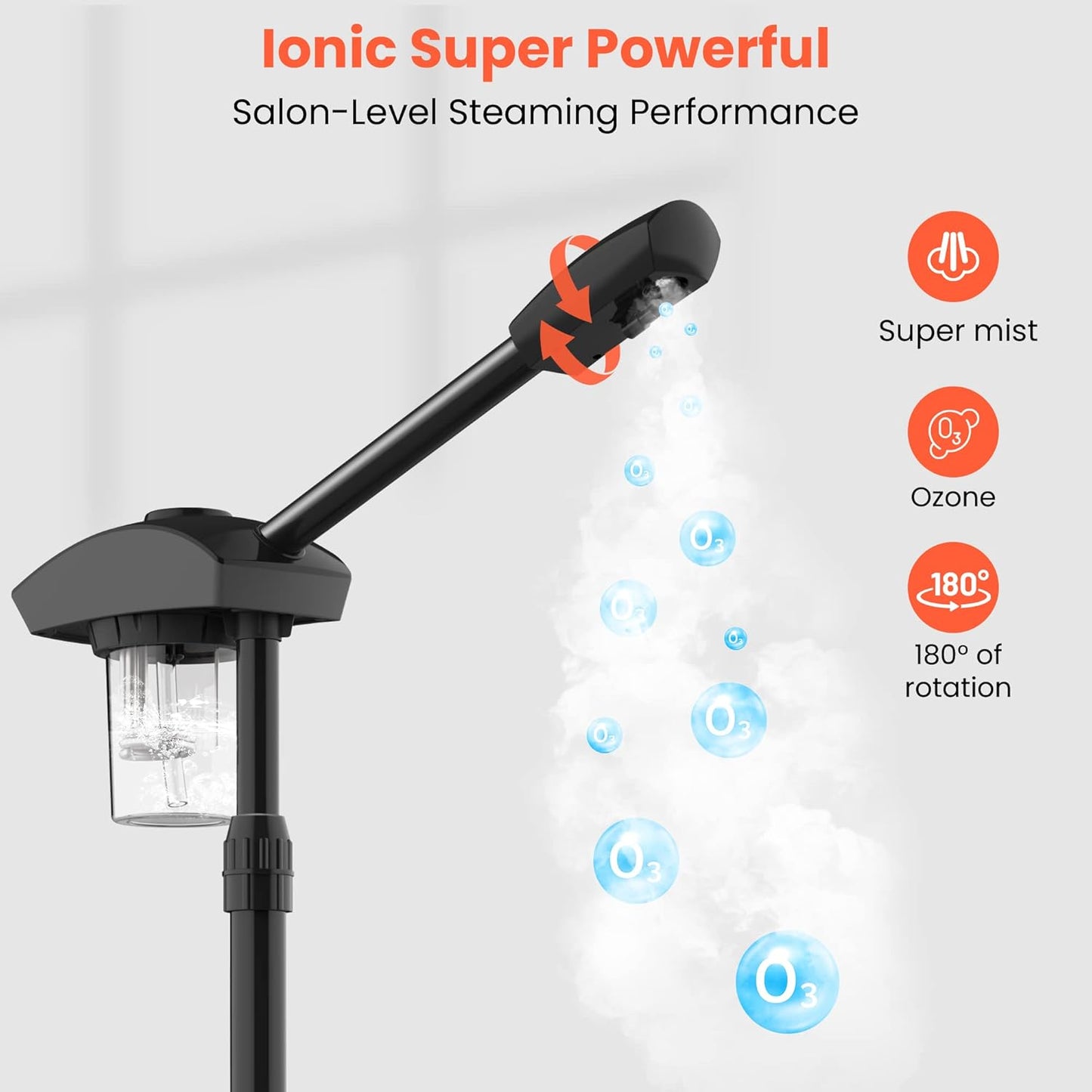 TASALON Ionic Facial Steamer, Professional Face Steamer for Facial, Esthetician Steamer for Face Spa and Salon Beauty, Hot Ionic Mist Face Steamer for Facial Deep Cleaning Skin Care Equipment- Black