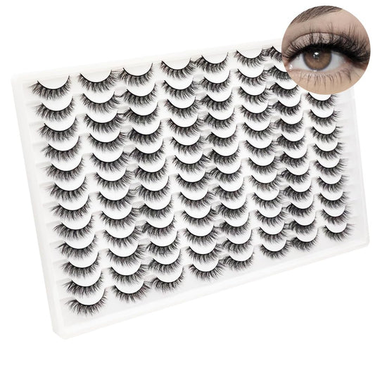 False Eyelashes 48 Pairs Faux Mink Lashes 14mm Wispy Lashes 3D Fluffy Cat Eye Lashes Pack Bulk Wholesale Strip Lashes(style 48-045)