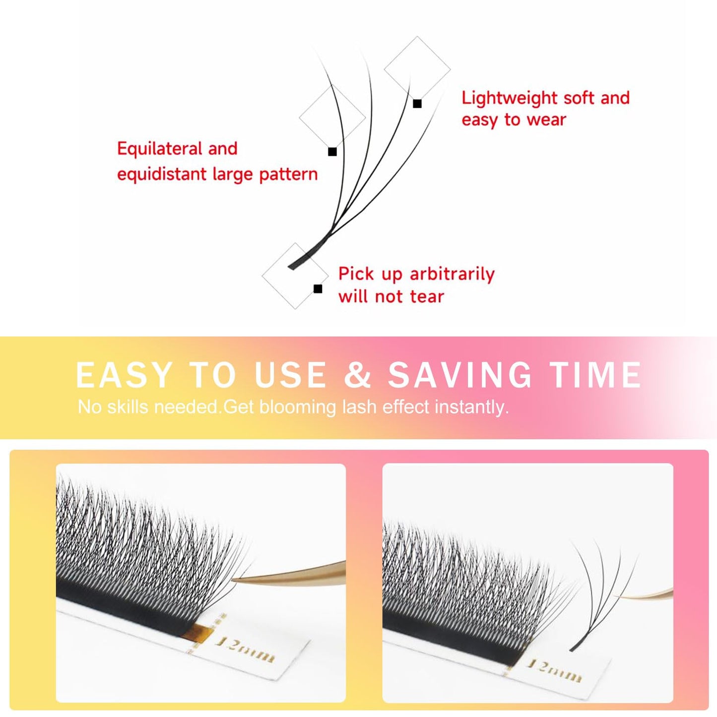 W Lash Extensions Supplies 4D Eyelash Extensions W Shape 0.07mm Thickness D Curl 13mm Premade Fans Easy Fan Lashes Volume Matte Black 12 Rows Crisscross Eye Lashes(W-4D-0.07-D,13mm)