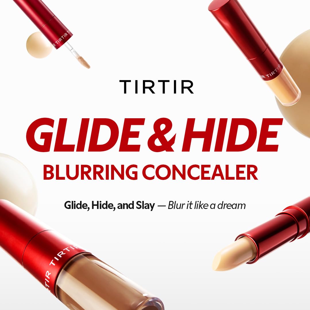 TIRTIR Glide&Hide Blurring Concealer - Creamy texture, Conceals dark circles and wrinkles, Dual formula (liquid tip & balm stick), Long-lasting wear, Korean Makeup, #1.5W, 0.28 Oz