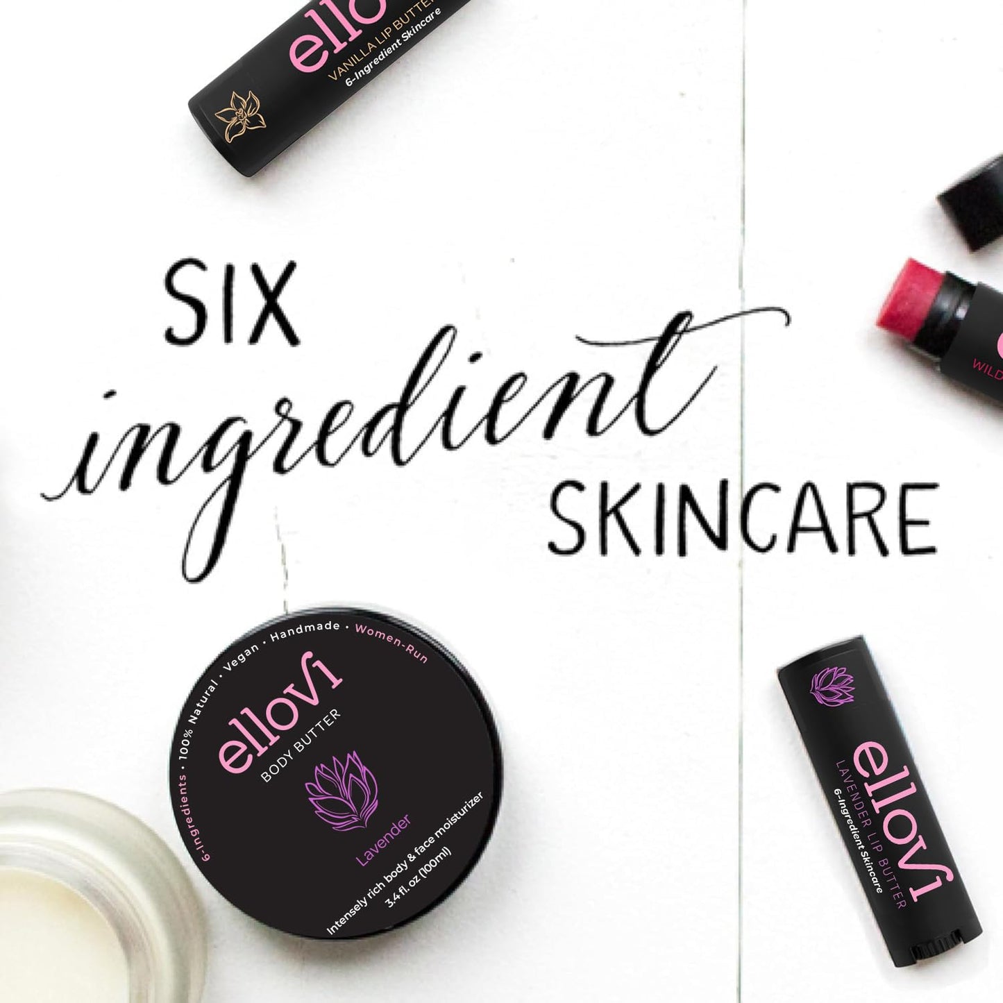 Natural Lip Butter Lip Balm - Lavender - Pure Enough to Eat - Made With Just 6 Vegan Ingredients - Moisturizing Lip Care for All Day Hydration (4-Pack)