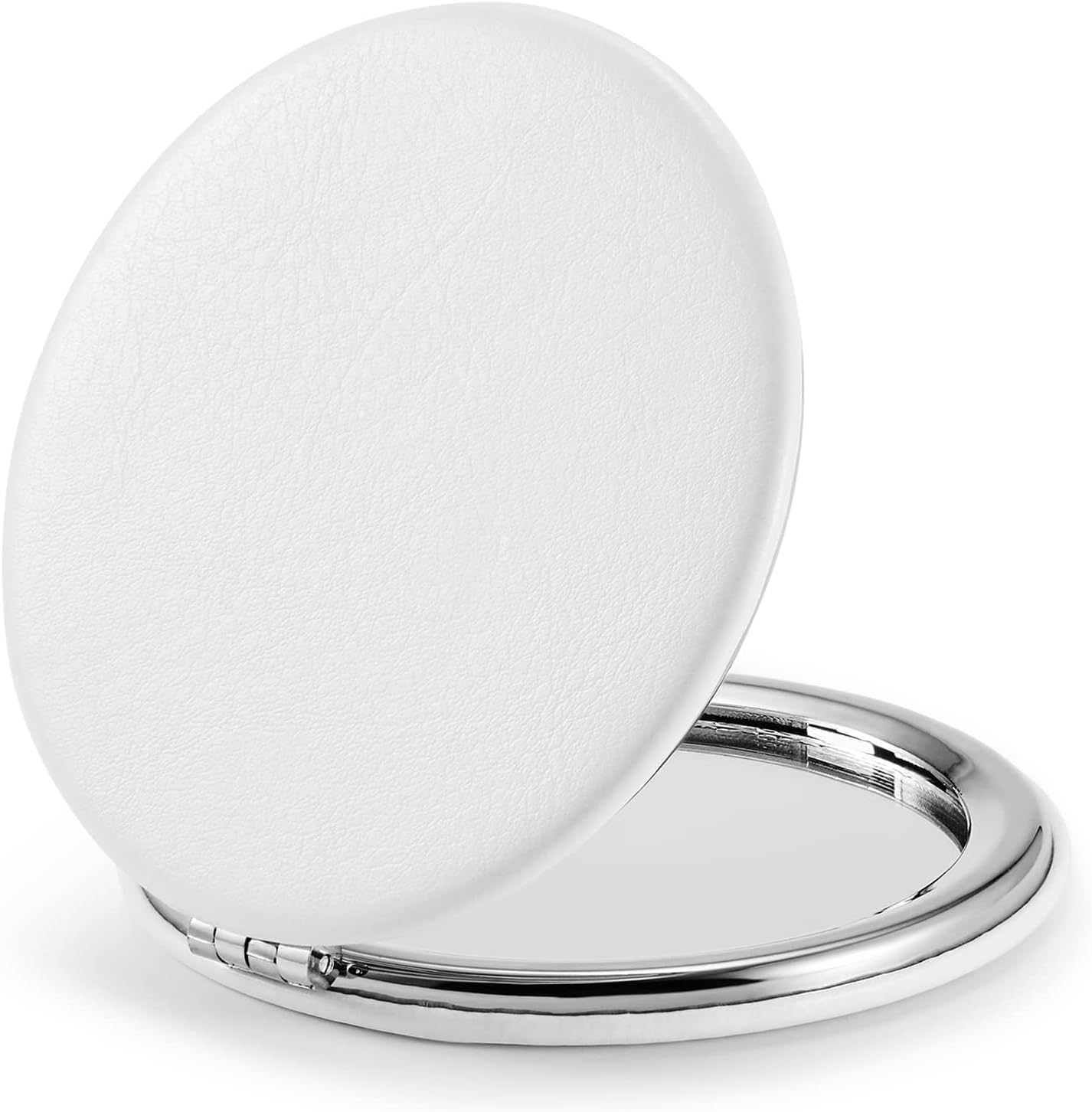 Compact Mirror,Double-Sided Makeup Small Mirror for Purse with 1X/3X Magnification PU Leather (White, 2.8")