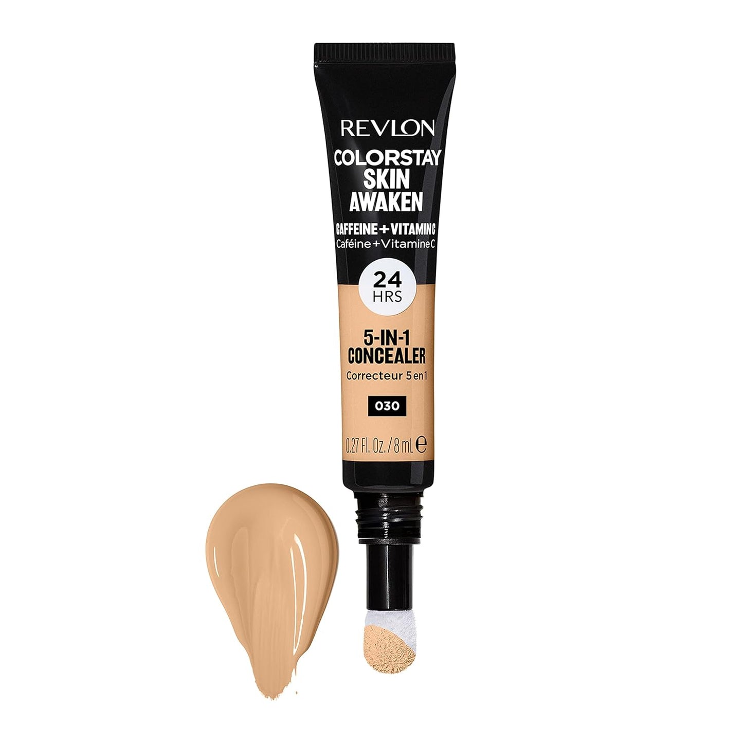 Revlon ColorStay Skin Awaken 5-in-1 Concealer, Lightweight, Creamy Longlasting Face Makeup with Caffeine & Vitamin C, For Imperfections, Dark Circles & Redness, 030 Light Medium, 0.27 fl oz