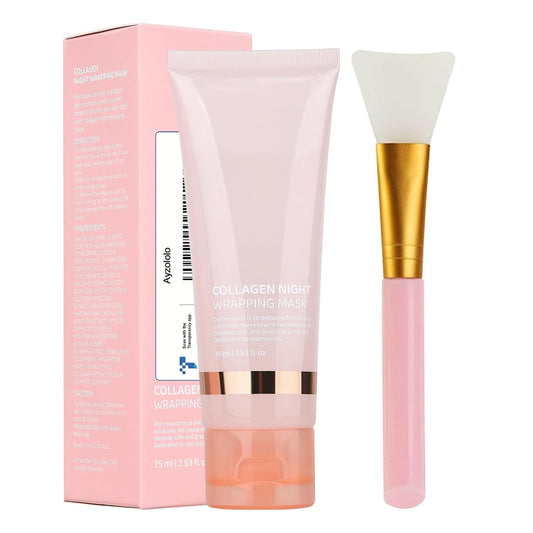 Collagen Night Wrapping Mask,Overnight Collagen Wrapping Mask,Collagen Peel Off Face Mask,Elasticity and Hydration Care,2.53 fl.oz(Brush Included)