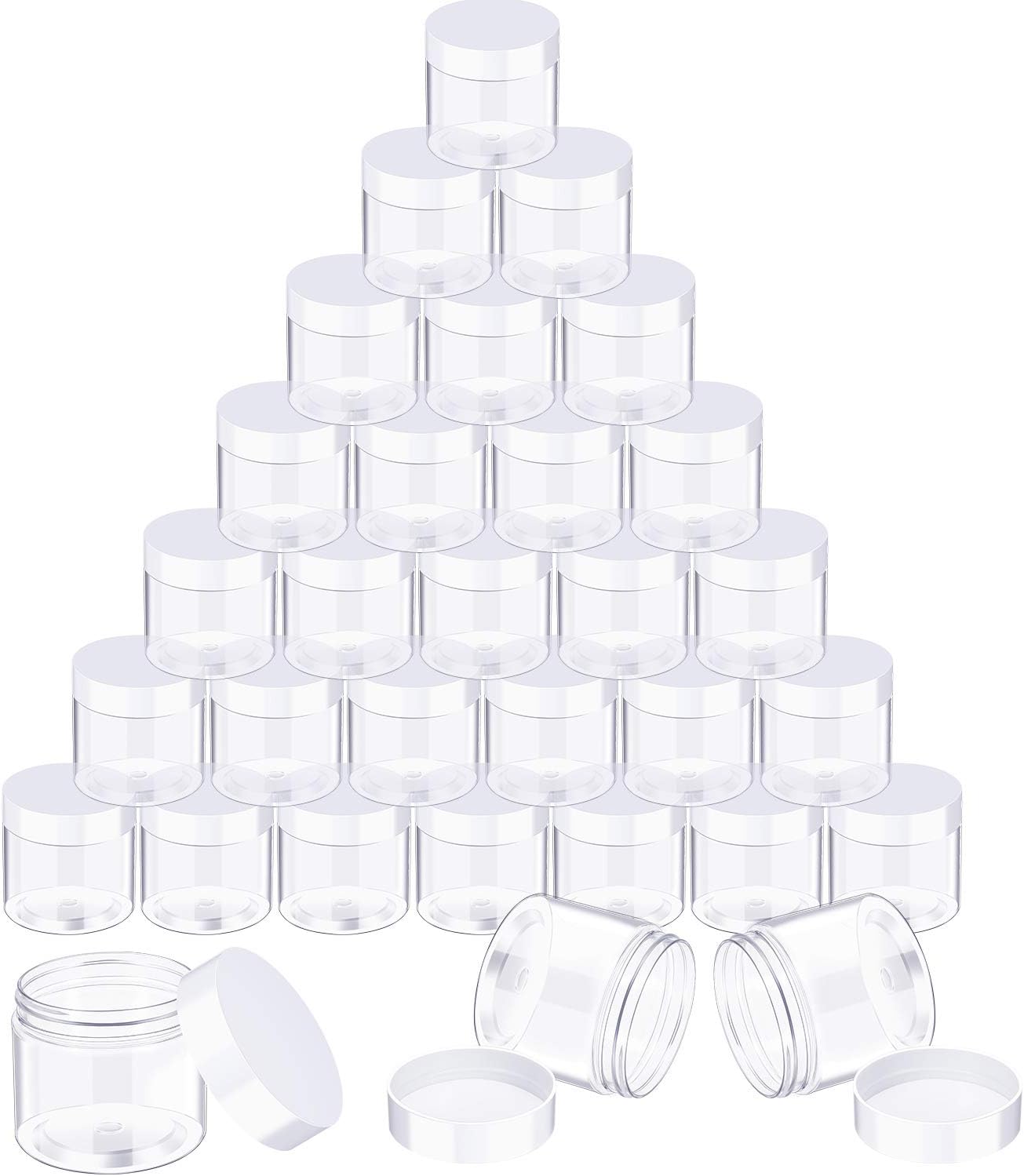SATINIOR 36 Pieces 3 oz Plastic Jars with Lids Wide Mouth Airtight Reusable Container Acrylic Cosmetic Small Jars for Lotions Ointments Travel Toiletries Creams Make up Storage(Clear)