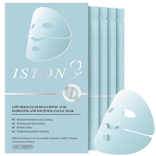ISTON Overnight Collagen Face Mask - Intense Hydration & Anti-Aging - With 5 Hyaluronic Acids, Peptides & Plant Extracts - Reduce Fine Lines, Plump Skin, Minimize Pores -4Pack