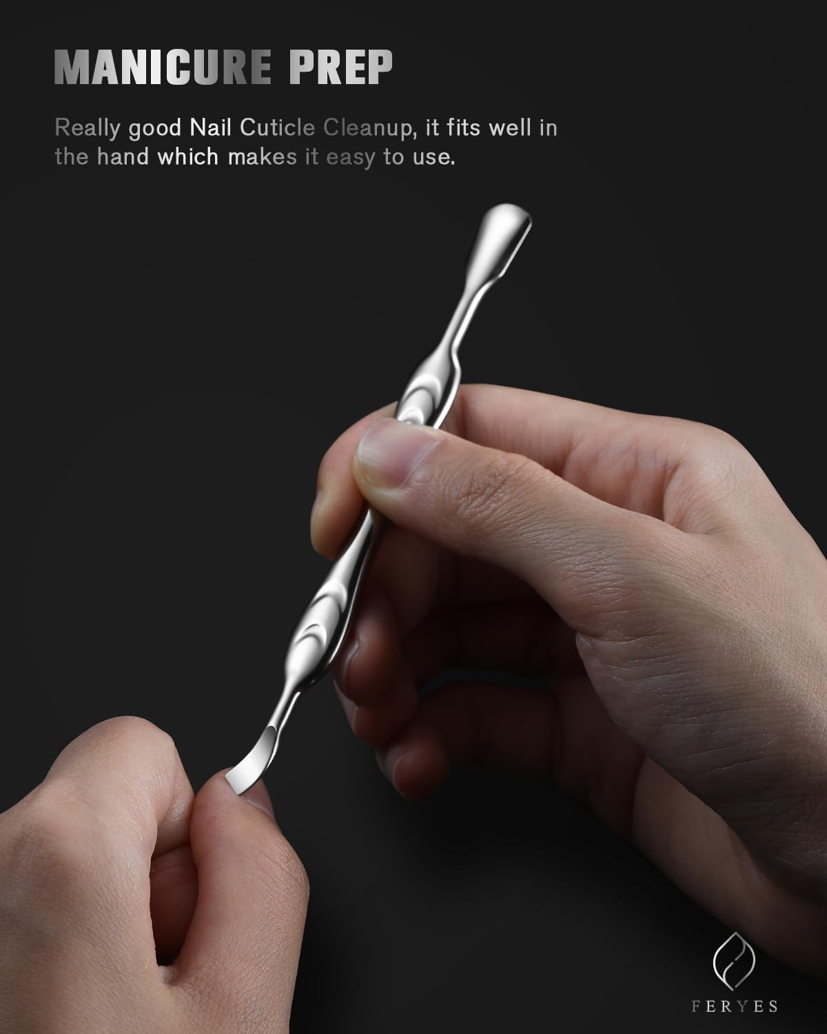 FERYES Elegant Precision Cuticle Pusher & Nail Cleaner - Dual-Ended Cuticle Stick Stainless Steel Cuticle Tool for Flawless Nail Care