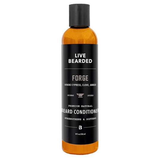 Live Bearded Beard Conditioner, 8 fl oz - Strengthens and Softens Facial Hair - Made in the USA - All-Natural Ingredients with Biotin, Caffeine | Forge Scent - Hinoki Cypress, Clove, Amber
