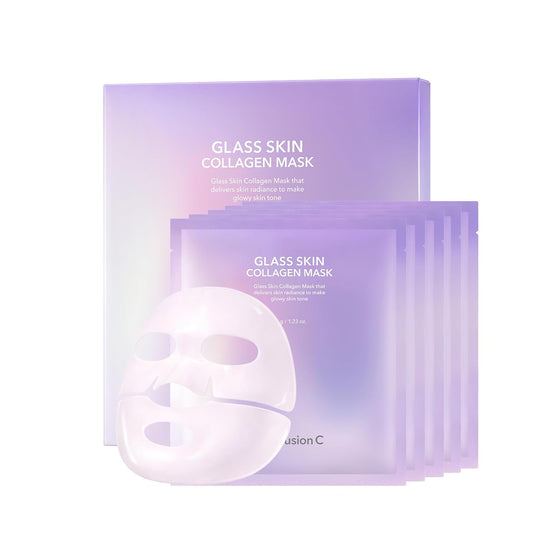 Cell Fusion C Glass Skin Collagen Mask, 1.23 oz. x 5 Sheets, Overnight Hydrogel Mask with Triple Collagen, Hydrating and Plumping, Korean Skincare