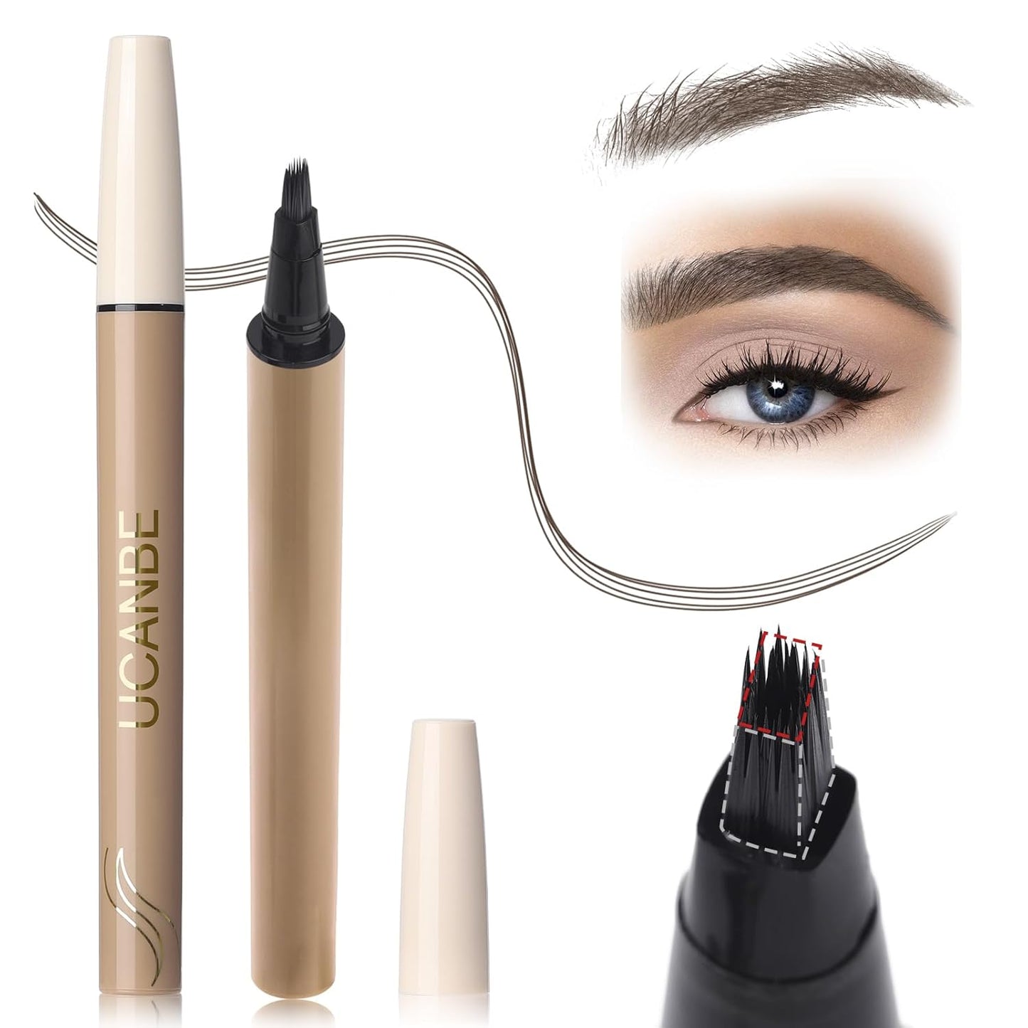 Microblading Brow-Fection Brow Eyebrow Pencil – Angled Brush Tip, Wild Natural Hair-Like Strokes, Patented Design, Long-Lasting & Smudge-Proof, for Beginners & Pros(02 Dark Brown）