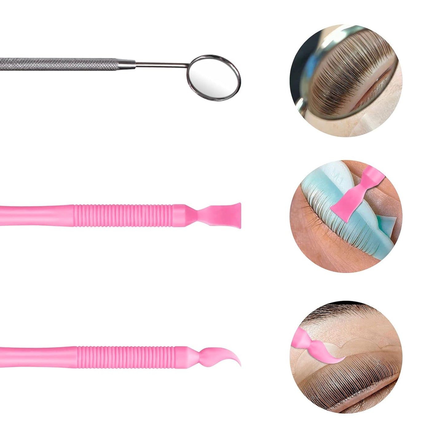 Libeauty Pink Eyelash Lift Tool, Lash Extension Supplies Metal Makeup Mirror, Lash Lifting Applicator Brush Needle for Salon or Home Use
