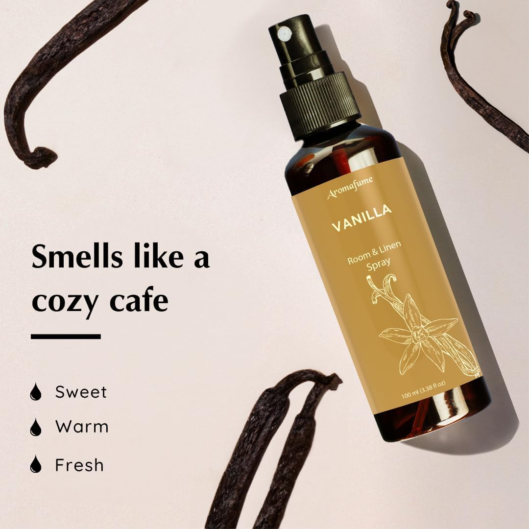 Vanilla Room, Linen & Pillow Spray by Aromafume | 100ml/3.38 fl oz | with Pure Vanilla Essential Oil | Aromatherapy Spray | Mist for Bedding, Fabrics