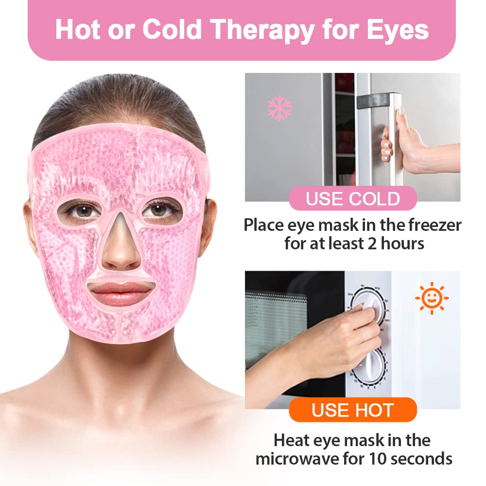 NEWGO Gel Face Mask Cold Pack Cooling Gel Face Mask, Hot Cold Therapy Cold Face Mask for Puffy Eyes, Migraines Relief, Skin Care, Puffiness, Acne - Pink