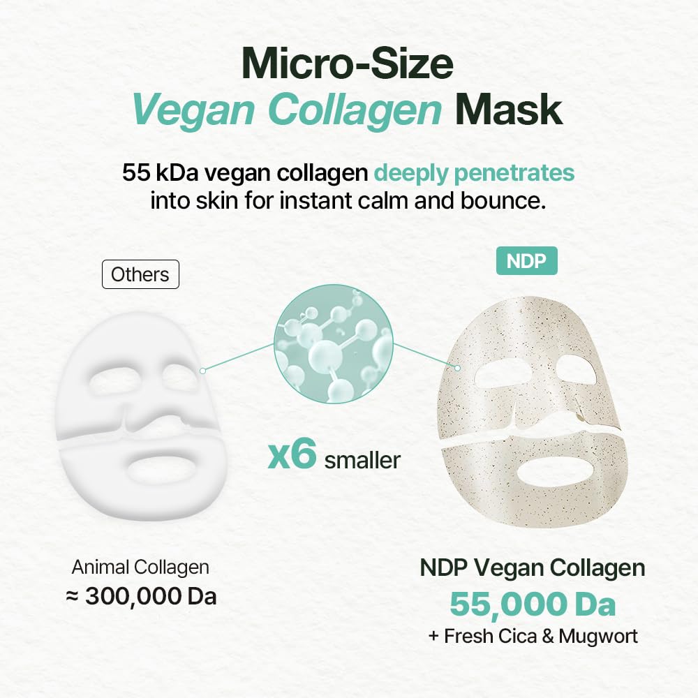 NDP Collagen Cica Cooling Hydro Mask – World’s First Freeze-Ready Hydrogel Face Mask with 55,000Da Vegan Collagen, Real Mugwort & Centella – Korean Mask for Sensitive Skin, 36g x 4ea