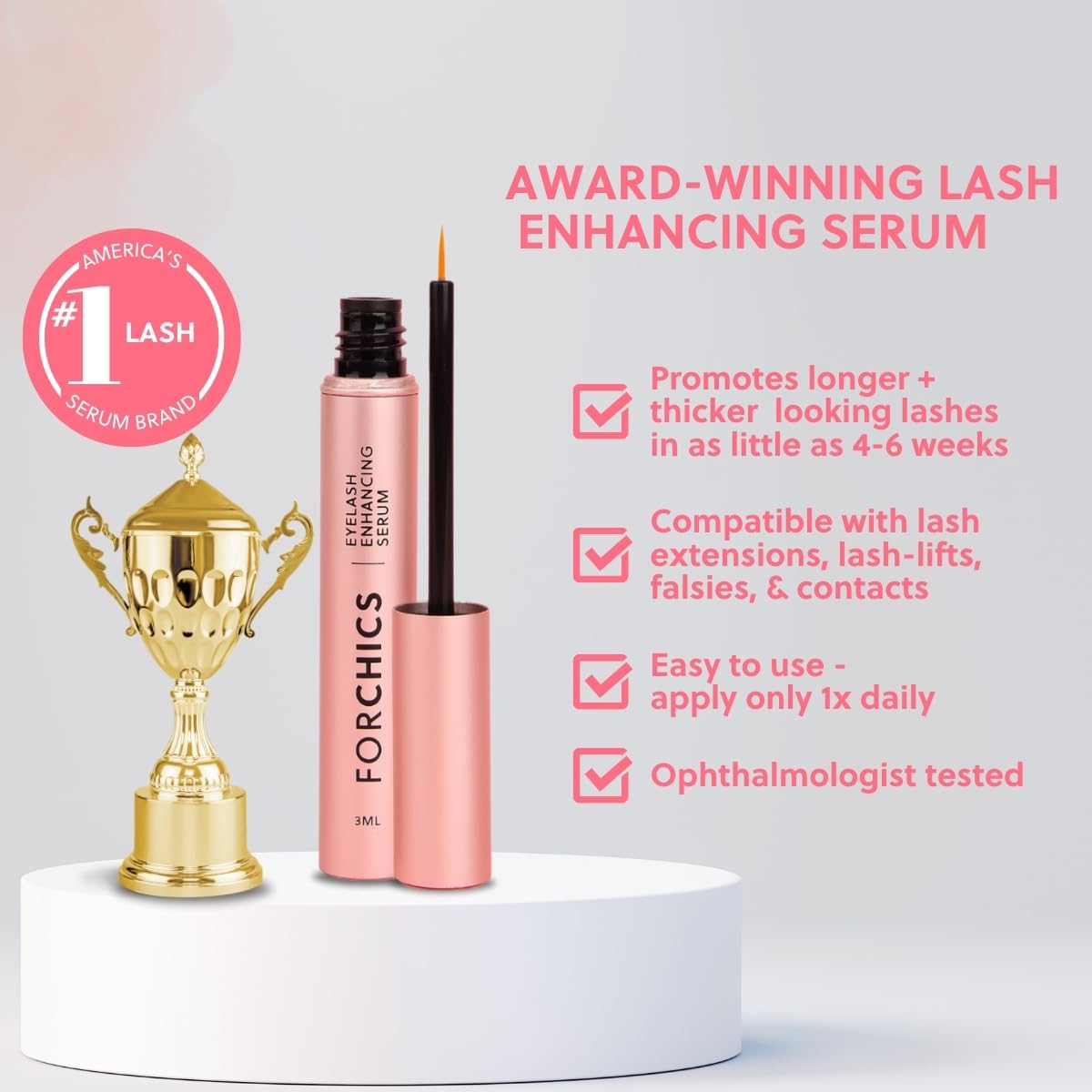 ForLash by ForChics: 2 Pack Ultimate Eyelash Hormone-Free Growth Serum for Enhanced Fuller, Thicker, Longer Lashes - Regrowth Booster, Organic Formula, Vegan & Cruelty-Free