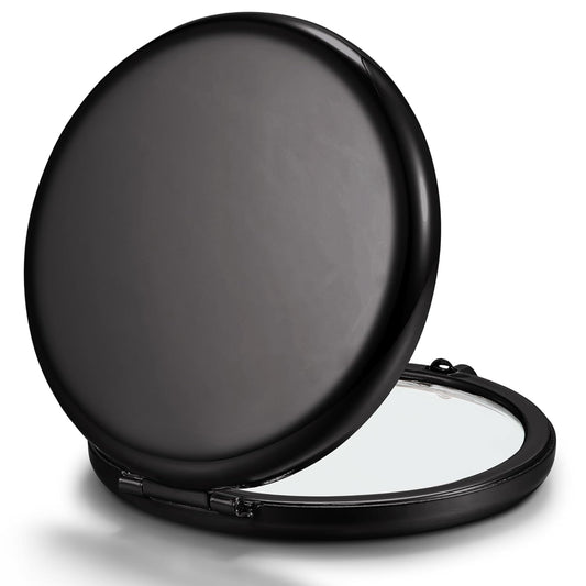 Compact Mirror, Set of 2 Double-Sided 1X/2X Magnifying Purse Pocket Makeup Mirrors(Round, Onyx Black)