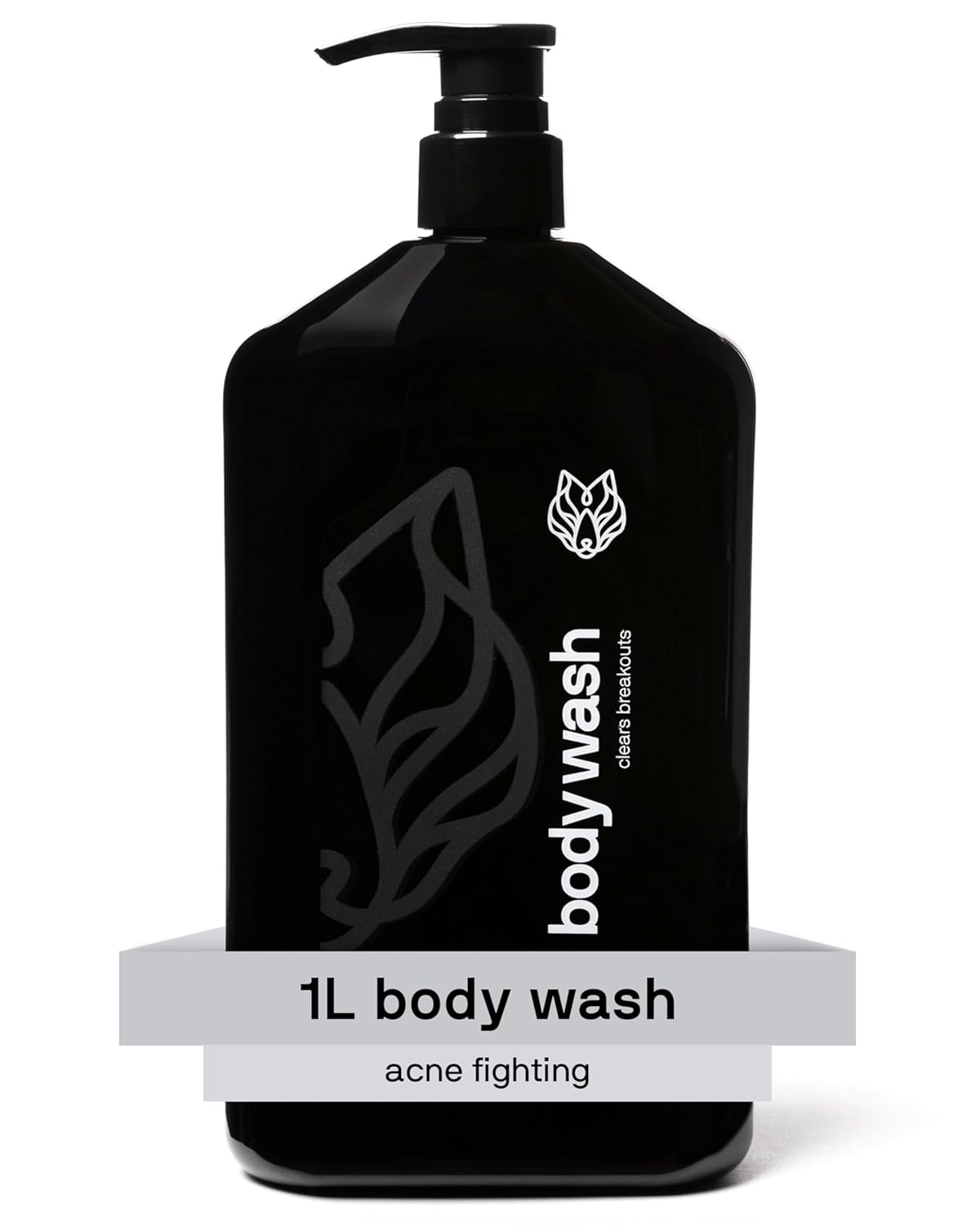 Black Wolf Salicylic Acid Body Wash for Men, 1 Liter - Men's Acne Body Wash - Charcoal Helps Reduce Acne Breakouts & Cleanse Your Skin - Full Coverage & Deep Clean Treatment - Men's Bodywash