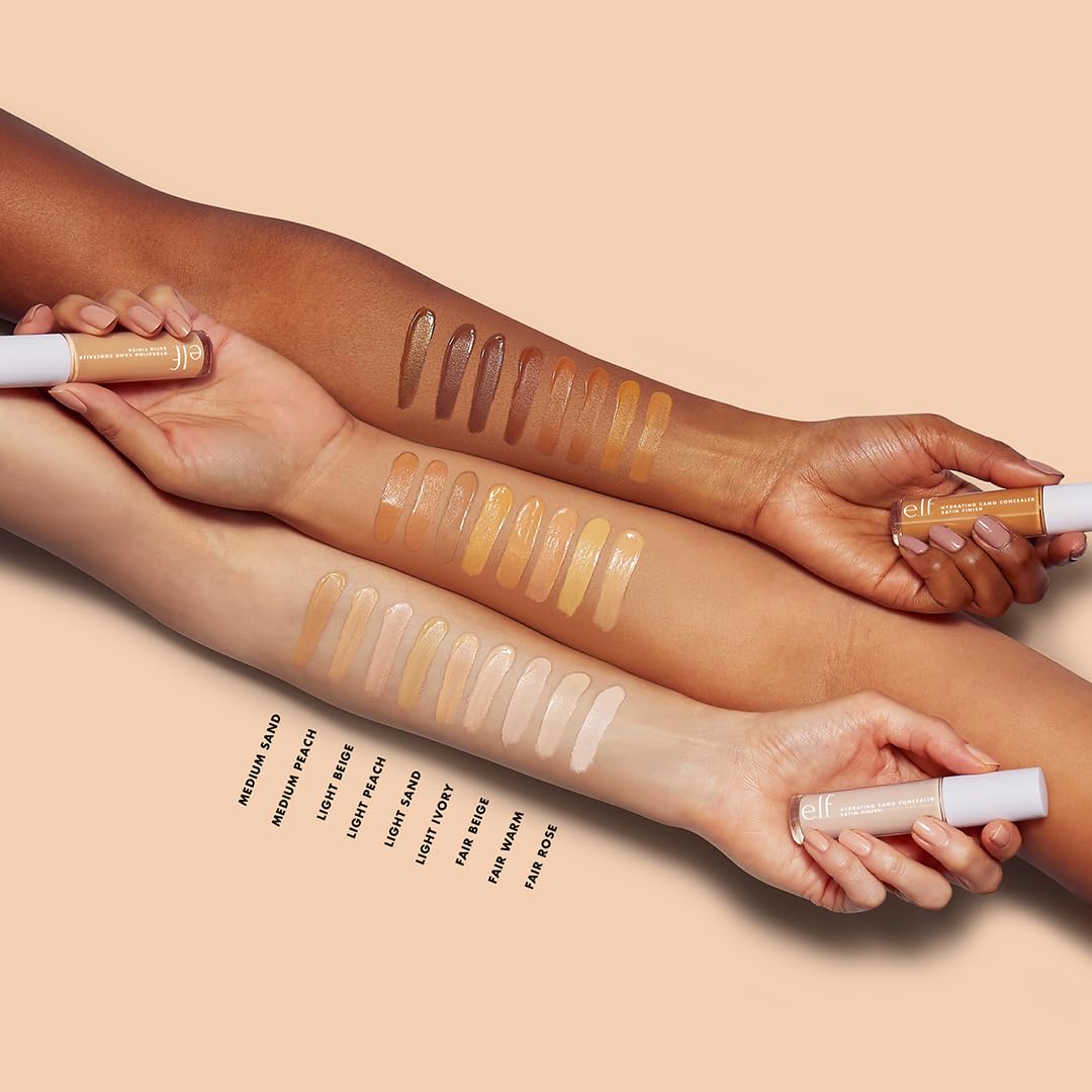 e.l.f. Hydrating Camo Concealer, Covers Blemishes & Under-Eye Circles, Full-Coverage & Delivers A Satin Finish, Vegan & Cruelty-Free, Medium Peach