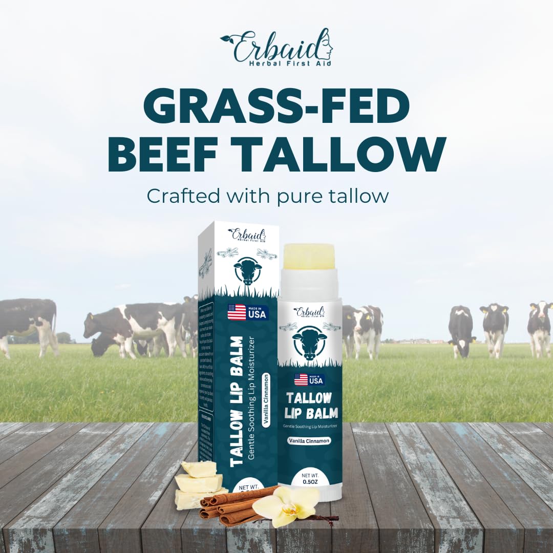 Beef Tallow Lip Balm – Natural Tallow Beeswax Chapstick – Hydrating Moisturizer Grass Fed Bison Tallow Balm Lip Care – Soothes Chapped, Dry Lips, Sensitive Skin – Long Lasting & Vitamin Rich USA-Made