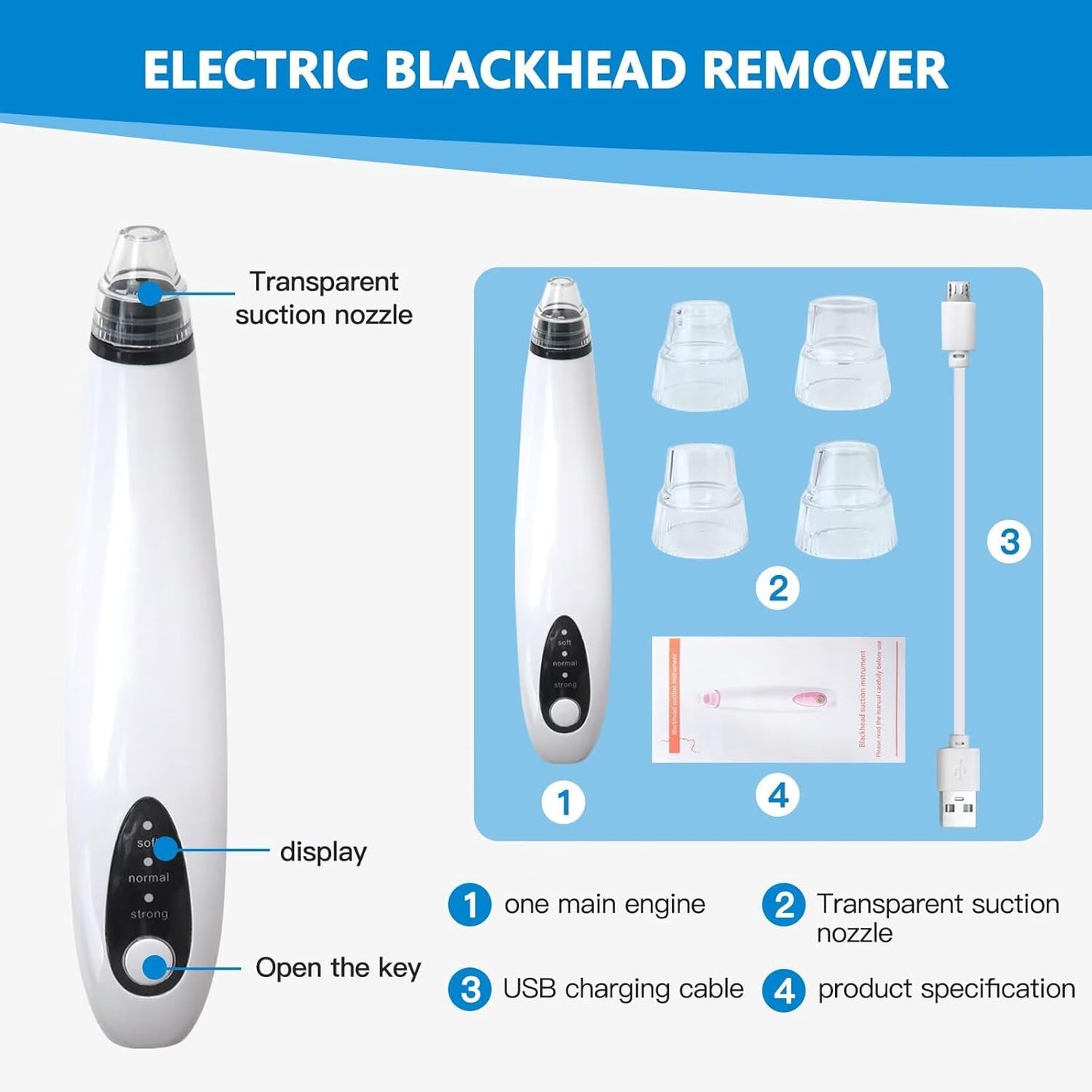 2025 New ABS Electric Blackhead Remover Cleaner Face Diamond Pore Vacuum Suction White Heads