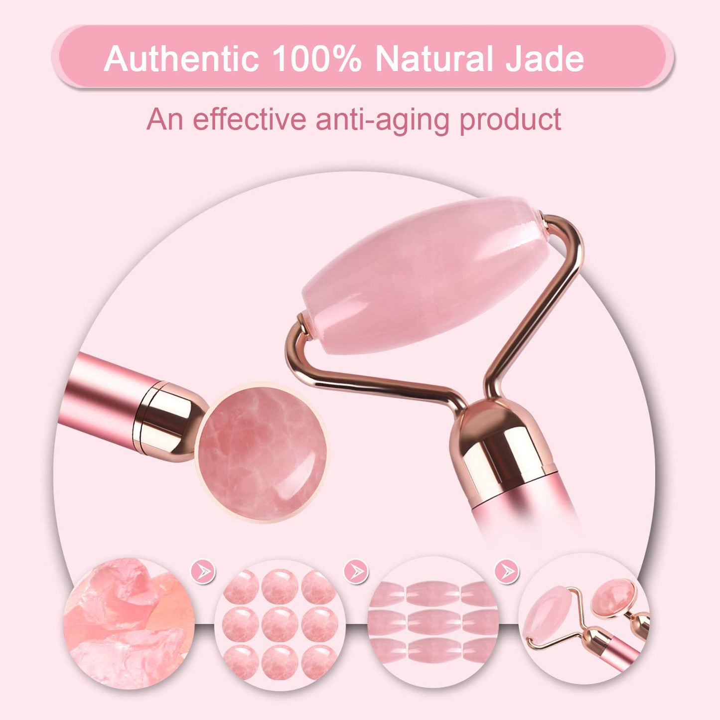 Upgrade 2 in 1 Vibrating Jade Facial Massager Roller, Electric Rose Quartz Eye Face Roller to Press Skin Cream Oil for Anti-Aging Reducing Wrinkles and Glowing Youthful Skin Tone
