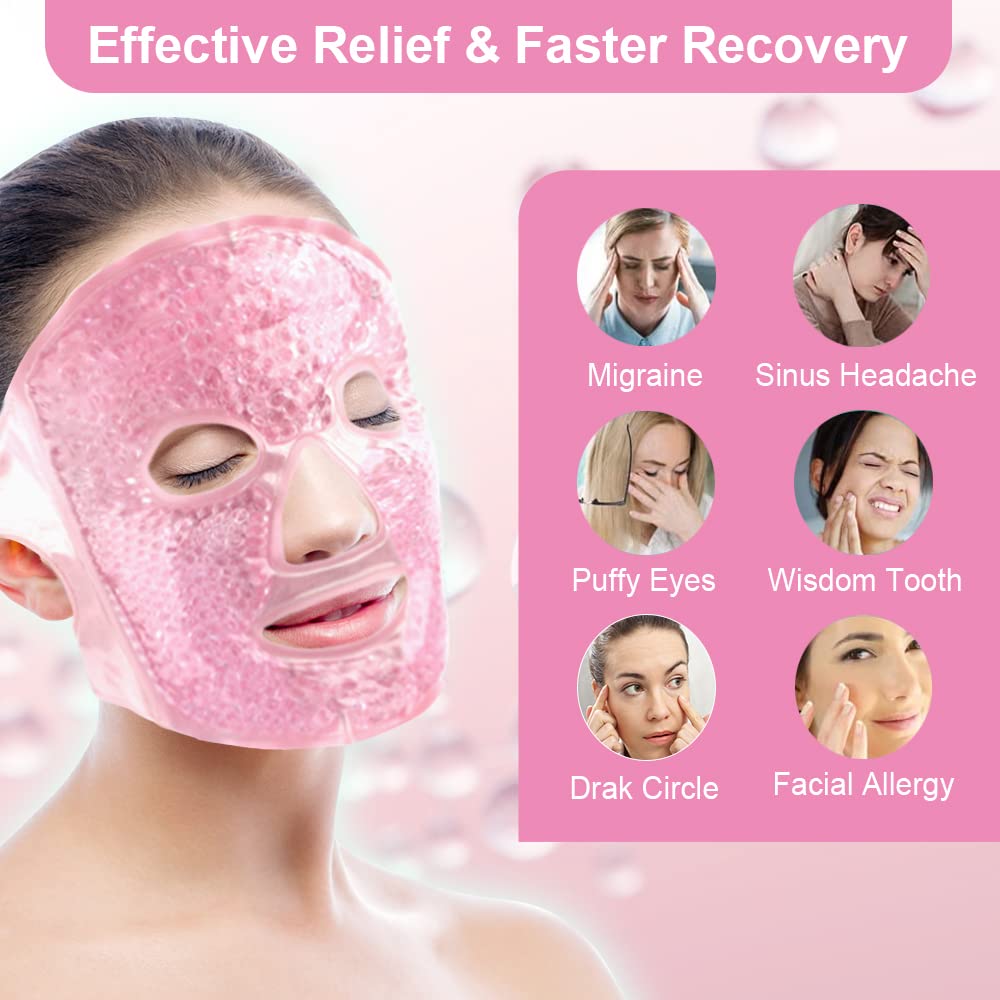 NEWGO Gel Face Mask Cold Pack Cooling Gel Face Mask, Hot Cold Therapy Cold Face Mask for Puffy Eyes, Migraines Relief, Skin Care, Puffiness, Acne - Pink