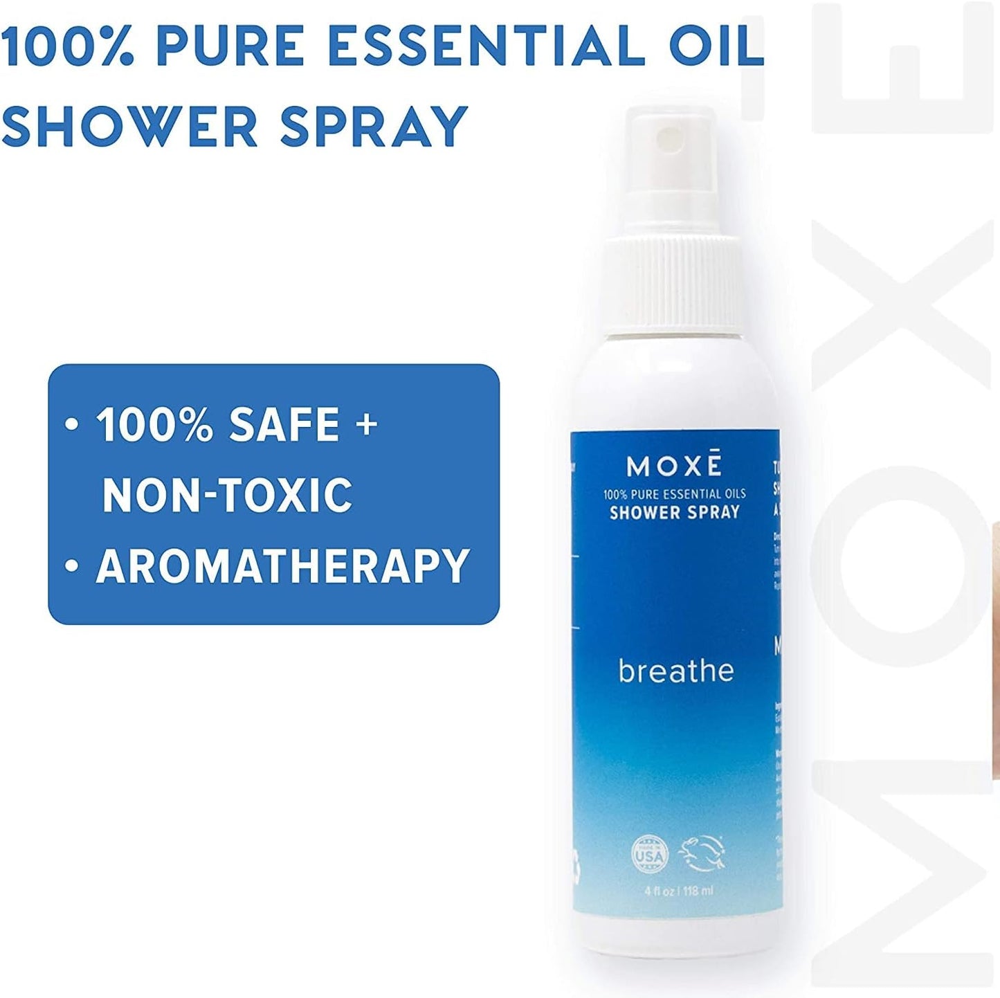 MOXE Shower Mist, Spa Steam Spray, Certified Natural Essential Oils, Aromatherapy, Tension Relief (Breathe, 4 Fl Oz (Pack of 2))