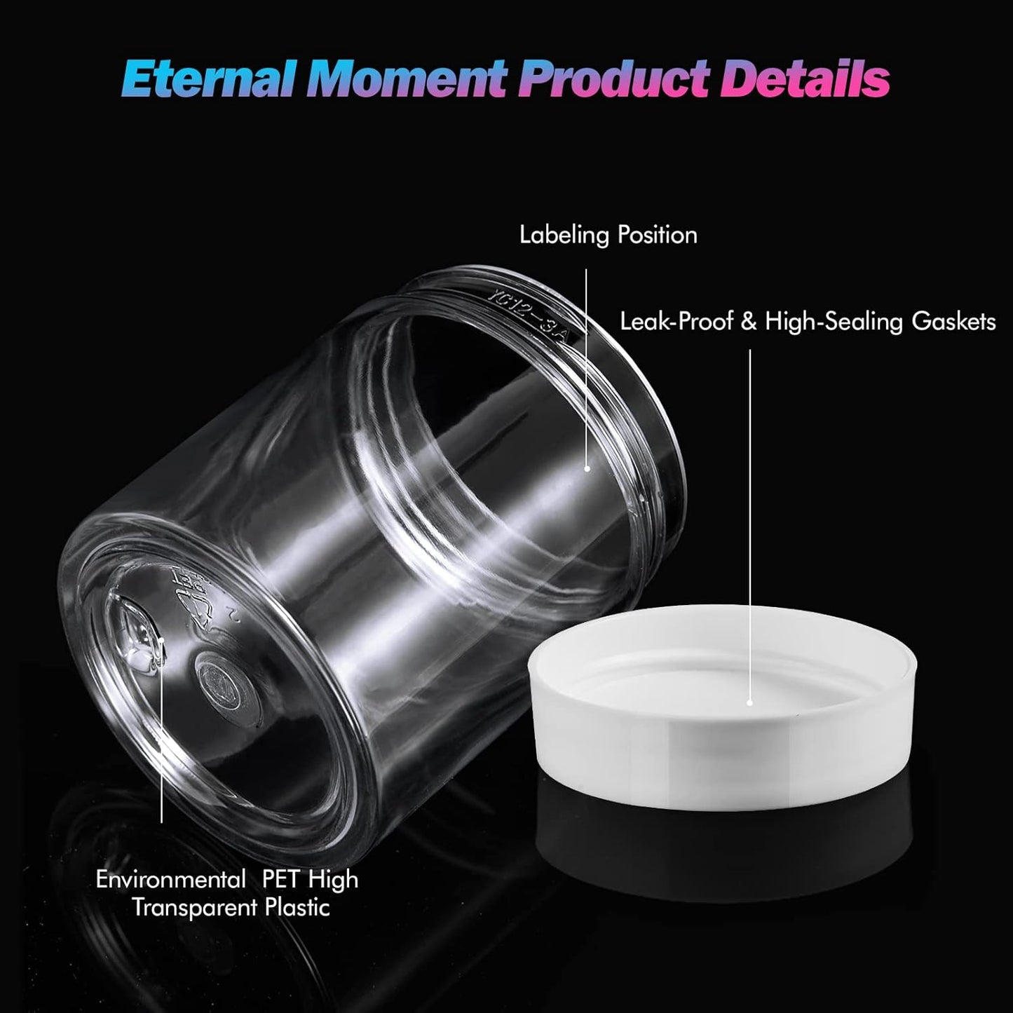 Eternal Moment 36 Pack 3 OZ Plastic Jars Round Clear Cosmetic Container Jars with White Lids, Perfect for Lotion, Slime，Cream, Ointments, Makeup, Eye Shadow, Samples, Pot, Travel Storage