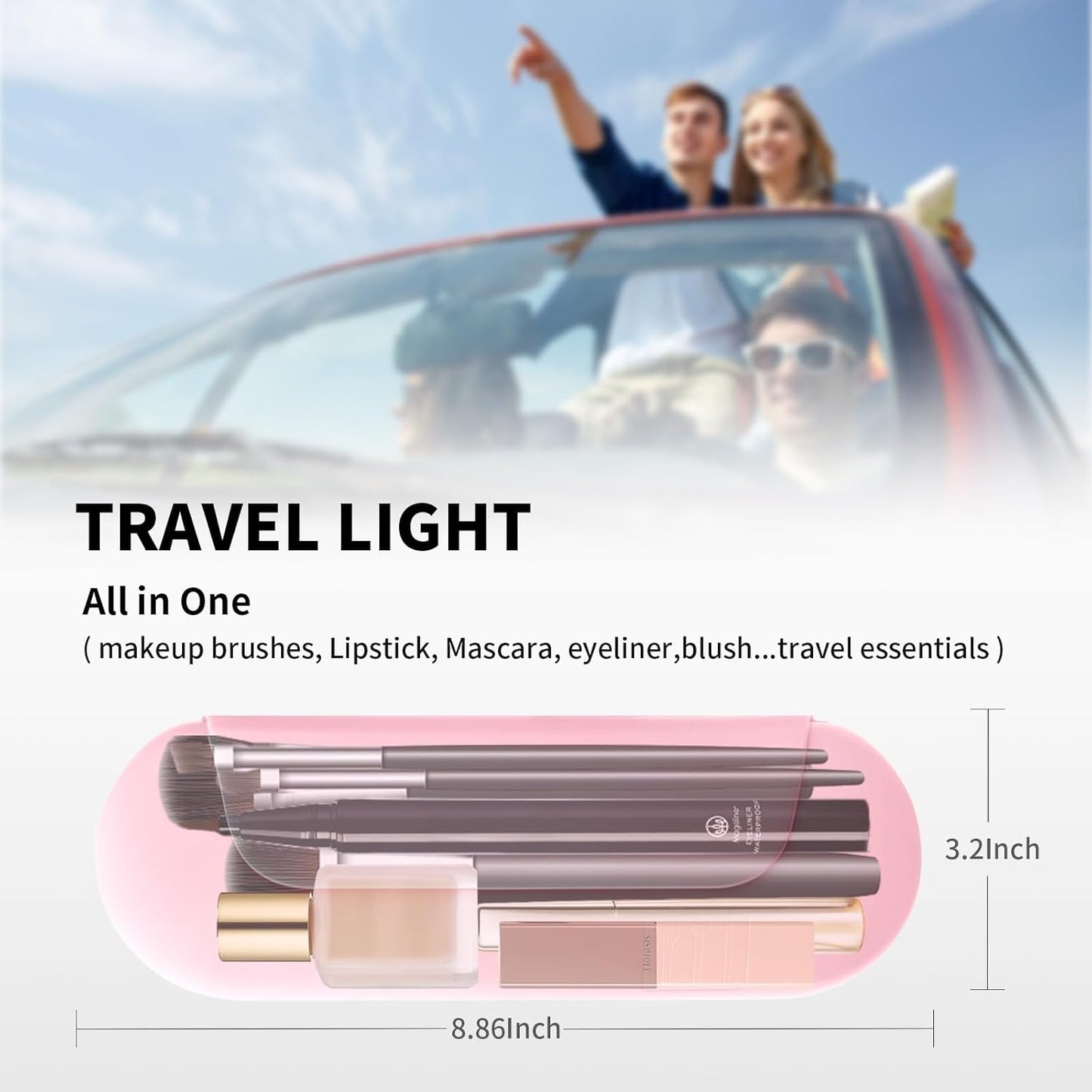 Silicone Makeup Brush Holder Travel Cosmetic Bag：Soft Portable Cosmetic Face Brushes Holder with Upgrade Anti-Fall Out Magnetic Closure, Large Travel Makeup Brush Case - Pink